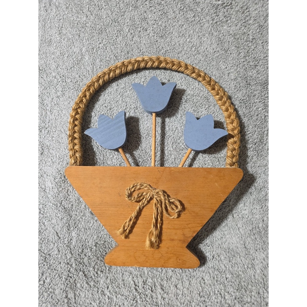 Vintage Handmade Wall Hanging Basket Flowers Cottagecore Country